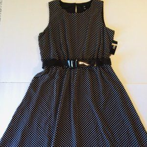 JBS Women's Black and White Polka Dot Dress with Belt Size 18
